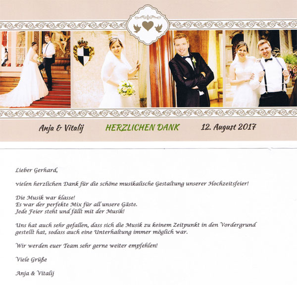 Referenzschreiben vom Hochzeitsdj- Oberschwaben Team für Ihre Hochzeit in Reutlingen und Tübingen